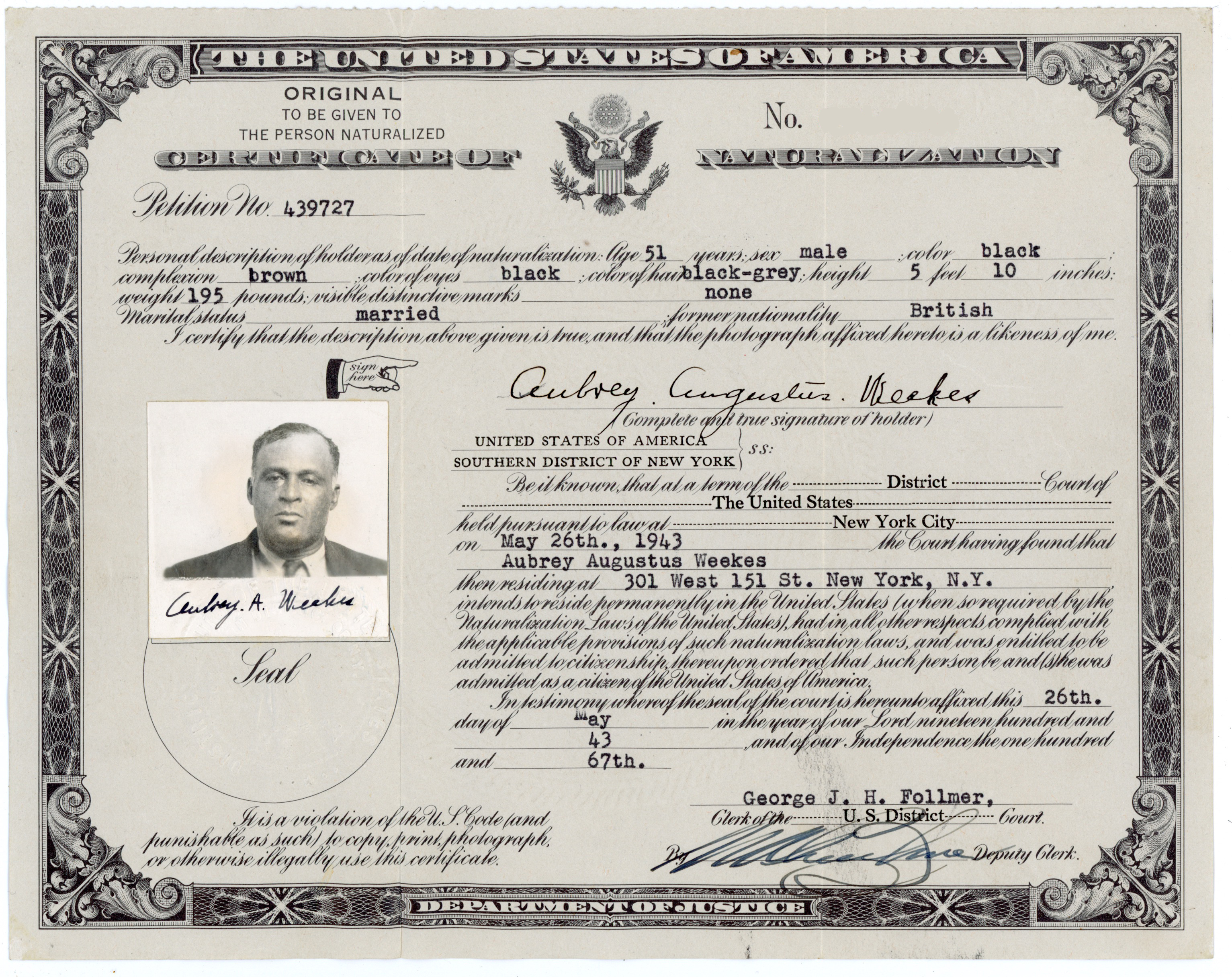  Augustus' Naturalization 'papers.'
